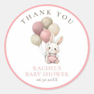 Sticker Rond Ballons roses lapins   Baby shower fille
