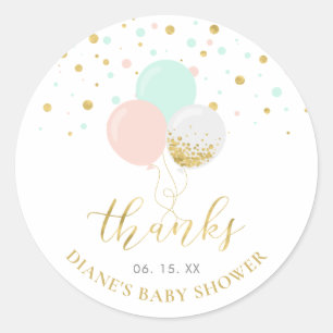 Sticker Rond Ballons roses, menthe et or pour la fête prénatale