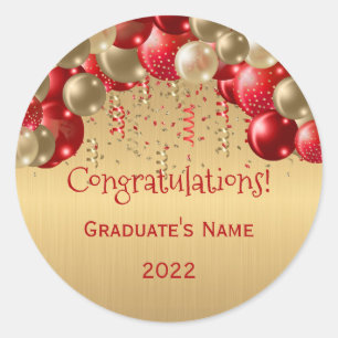 Sticker Rond Ballons Rouge Or tendance Graduation