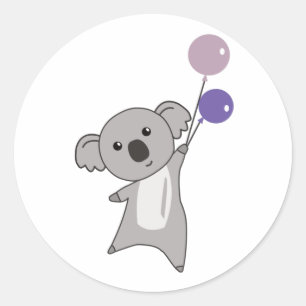 Sticker Rond Ballons violets de Koala mignons Animaux enfants
