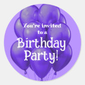 Sticker Rond Ballons violets Enveloppe de fête d'anniversaire S (Devant)