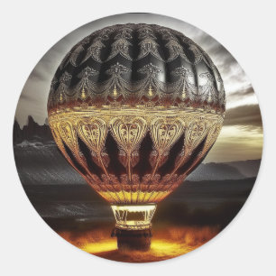 Sticker Rond Balloon À Air Chaud Avec Design Baroque Complet