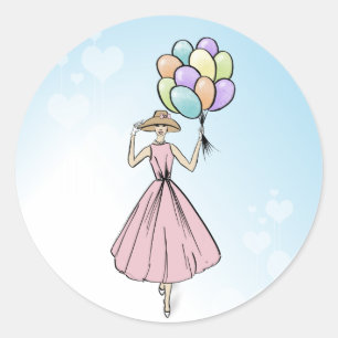 Sticker Rond Balloon de Fashionillustration Vintage