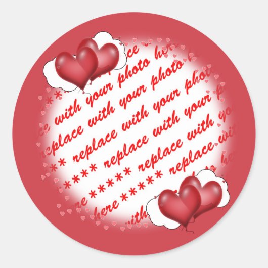 Sticker Rond Balloon Hearts with Little Hearts Photo Frame (Devant)