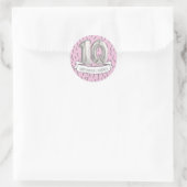 Sticker Rond Balloon rose et gris Filles 10e anniversaire (Sac)