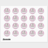 Sticker Rond Balloon rose et gris Filles 12ème anniversaire (Feuille)