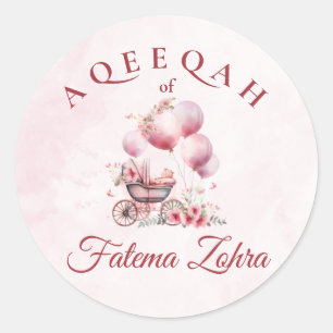 Sticker Rond Balloon rose poussette bébé fille musulmane Aqiqah