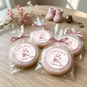 Sticker Rond Balloon rose poussette bébé fille musulmane Aqiqah