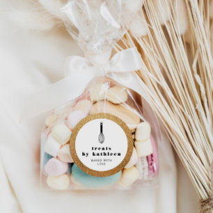 Sticker Rond Balloon Whisk Black Faux Gold Parties scintillant 