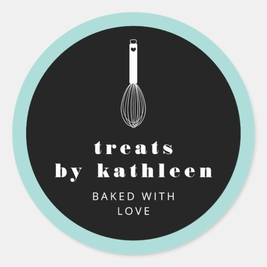 Sticker Rond Balloon Whisk Black Turquoise Bakery (Devant)