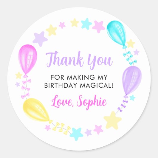 Sticker Rond Balloons arc-en-ciel et étoiles Merci (Devant)