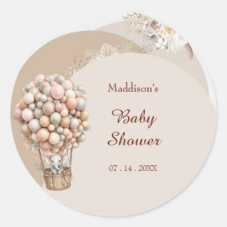 Sticker Rond Balloons éléphants Boho Bébé Fille ou Garçon Fête