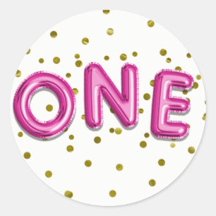 Sticker Rond Balloons Rose Clair Points Dorés Fête d'anniversai