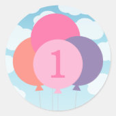 Sticker Rond Balloons rose moderne bébé fille premier anniversa (Devant)