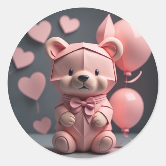 Sticker Rond Ballotte à ours rose (Devant)