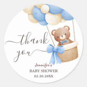 Sticker Rond Ballotte bleu ours en peluche Baby shower garçon