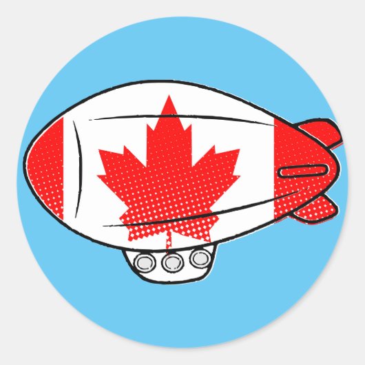 Sticker Rond Ballotte Blimp Drapeau Canadien Dans Ciel Bleu Per (Devant)