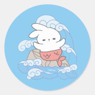 Sticker Rond Balnéaire Whimsy Mer-Bunny Adventure