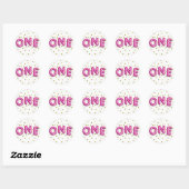 Sticker Rond Balons roses chauds Points Or UN 1er anniversaire  (Feuille)