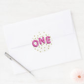 Sticker Rond Balons roses chauds Points Or UN 1er anniversaire  (Enveloppe)