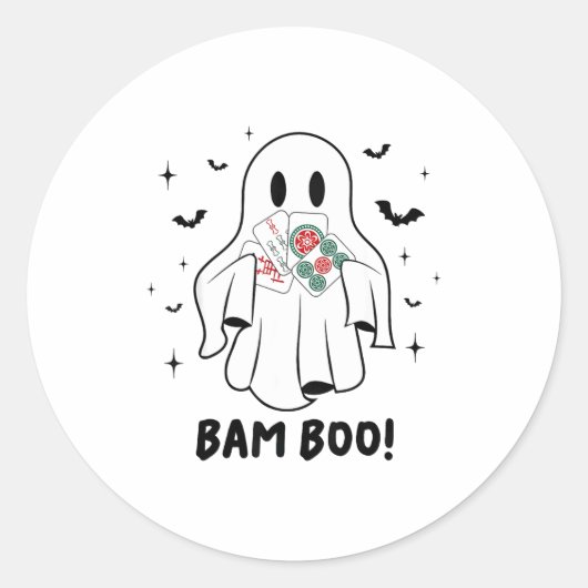 Sticker Rond Bam Boo Halloween Ghost Mahjong Funny Costume Game (Devant)