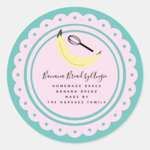 Sticker Rond Banana Pain Logo Alimentation maison Commerce Turq