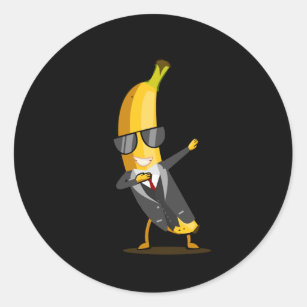 Sticker Rond Banane cool avec costume - Dab Funny Dancing Fruit