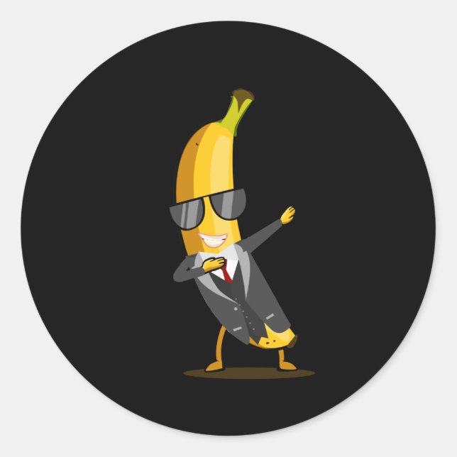 Sticker Rond Banane cool avec costume - Dab Funny Dancing Fruit (Devant)