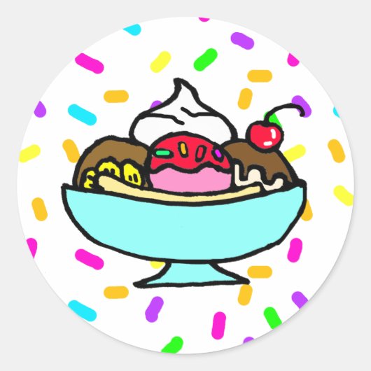Sticker Rond Banane crème glacée fête d'anniversaire (Devant)