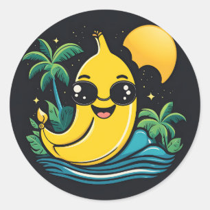 Sticker Rond Banane mignonne avec lunettes de soleil