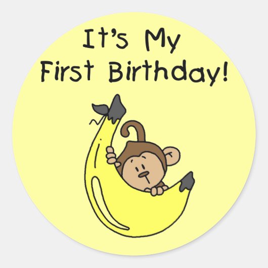 Sticker Rond Banane - Petit Singe 1er Anniversaire (Devant)