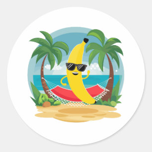 Sticker Rond Banane sur le hamac sur la plage
