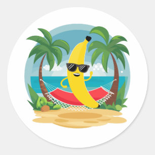 Sticker Rond Banane sur le hamac sur la plage