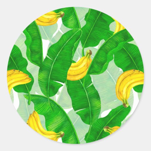 Sticker Rond Bananes et aquarelle feuille (Devant)