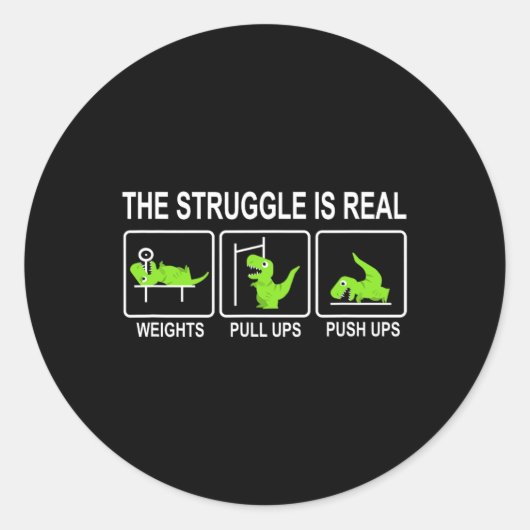 Sticker Rond Banc de musculation pour dinosaure drôle Tractions (Devant)
