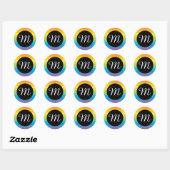 Sticker Rond Bande arc-en-ciel avec cercle noir M Monogramme (Feuille)