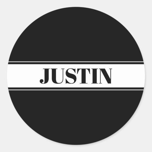 Sticker Rond Bande de nom personnalisé en noir et blanc (Devant)