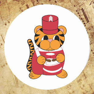Sticker Rond Bande de tambour Marching Tiger rouge et blanc