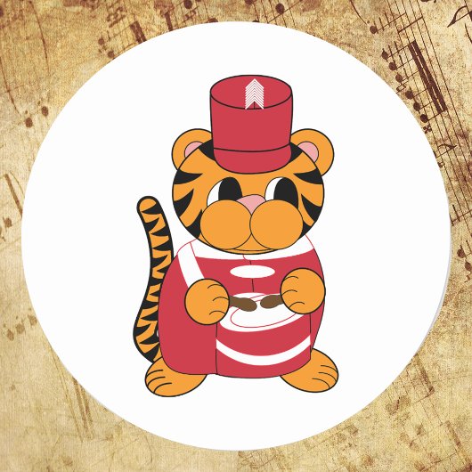 Sticker Rond Bande de tambour Marching Tiger rouge et blanc