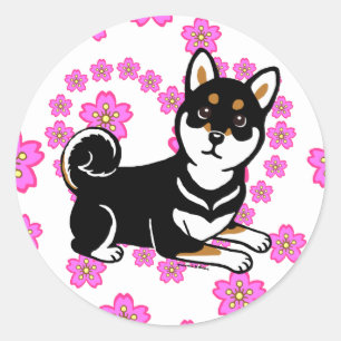 Sticker Rond Bande dessinée de chien de Kuro Shiba Inu