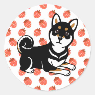 Sticker Rond Bande dessinée de chien de Kuro Shiba Inu