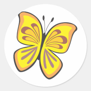 Sticker Rond Bande dessinée jaune fraîche de papillon