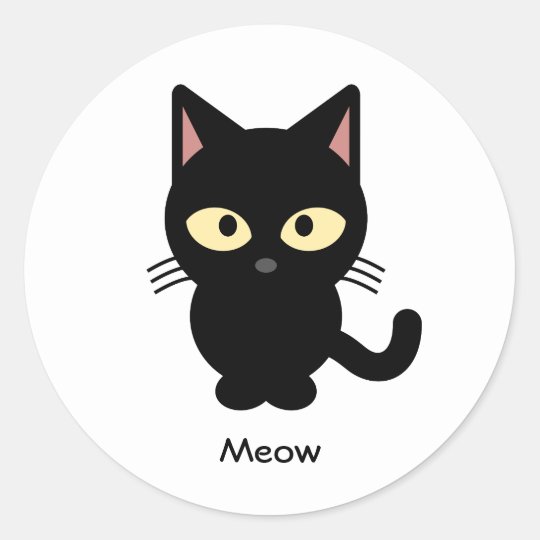 Sticker Rond Bande Dessinee Mignonne De Meow De Chat Noir Zazzle Be