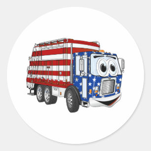 Sticker Rond Bande dessinée patriotique de camion à ordures