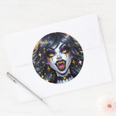 Sticker Rond Bande dessinée Style Vampire Halloween Party (Enveloppe)