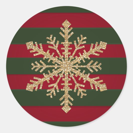 Sticker Rond Bande rouge et verte avec flocon de neige Parties  (Devant)