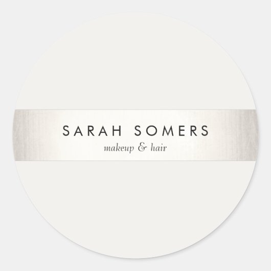 Sticker Rond Bande simple moderne en argent et blanc (Devant)