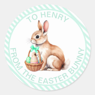 Sticker Rond Bande Verte De Monnaie Du Cadeau Lapin De Pâques