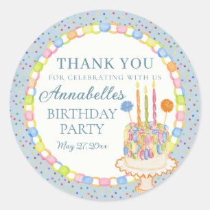 Sticker Rond Banderole d'anniversaire Bleue Confetti