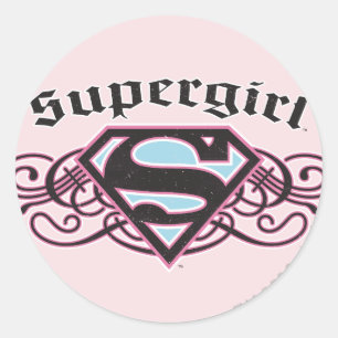 Sticker Rond Bandes à épingles supergirl noir et rose
